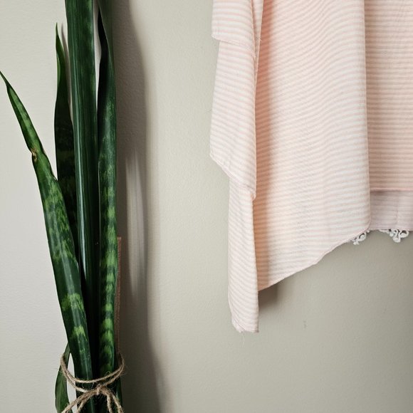 COCOMO | Peach & White Striped Short Sleeve Top with Lace Detail - Picture 6 of 6